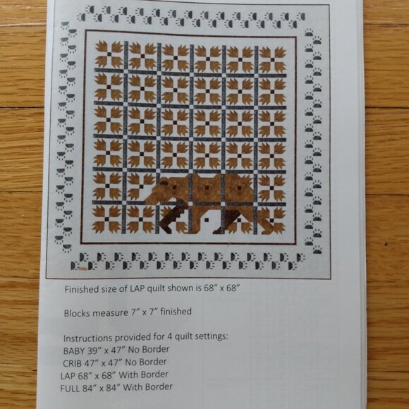 Bear Paw Quilt Sewing Pattern Modernitional Grizzly Baby Lap Full Made in Canada - Picture 2 of 7